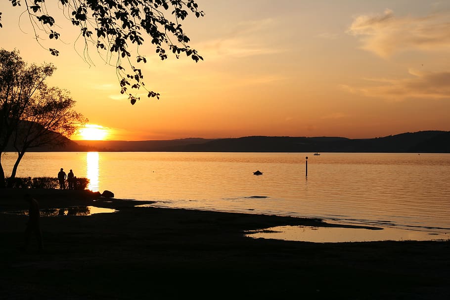 abendstimmung, water, so, sunset, romance, lake, sky, scenics - nature HD wallpaper