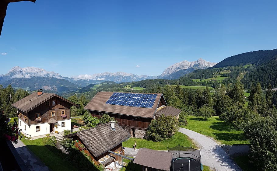 austria, landscape, alps, mountain, panorama, architecture HD wallpaper