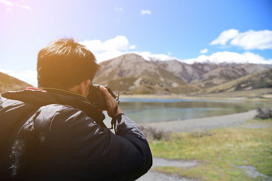 background, camera, casual, digital, grass, hike, hill, lake HD wallpaper