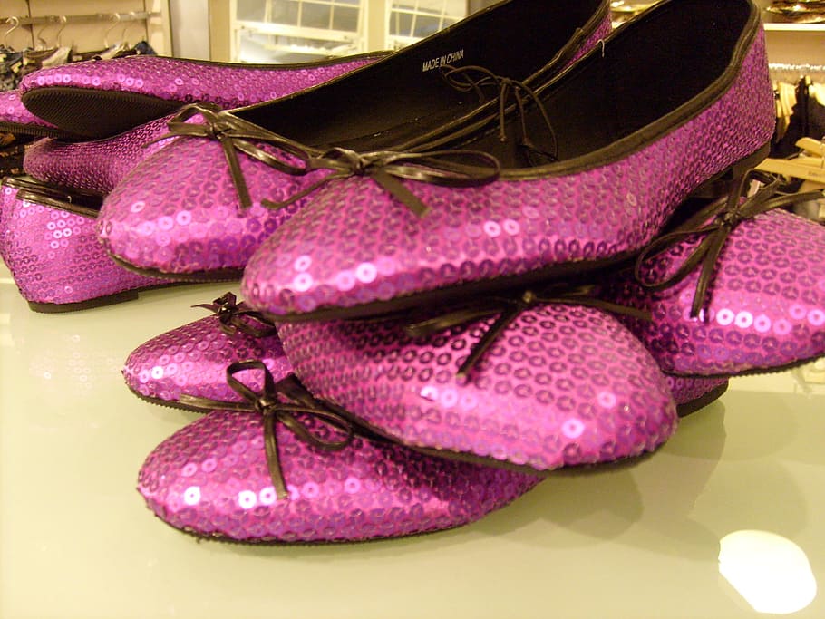 assorted pairs of pink sequined flat shoes, Display, Purple HD wallpaper