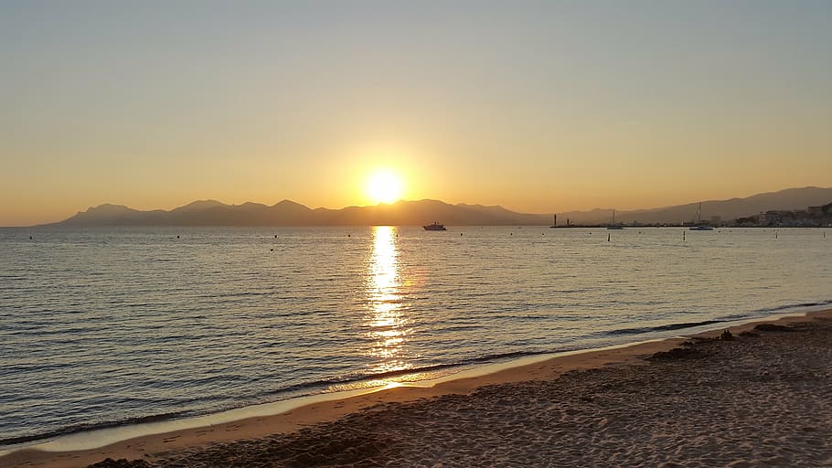 beach, sunset, cannes, water, sea, sky, beauty in nature, scenics - nature HD wallpaper