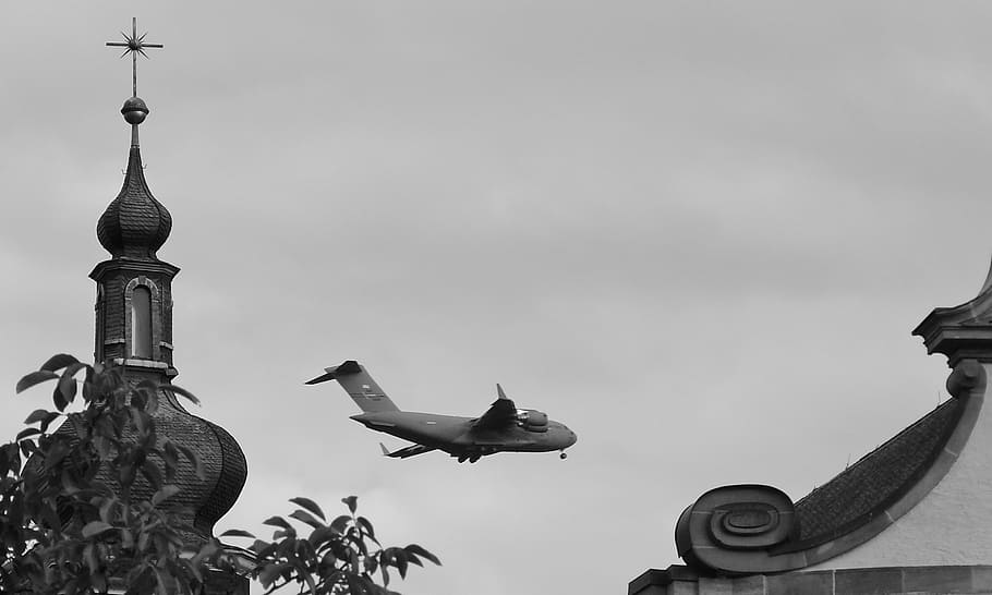 aircraft, fly, machine, aviation, military, church, steeple HD wallpaper