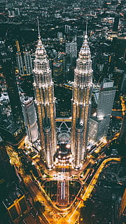 Twin Tower, Malaysia, aerial photography of Petronas Twin Tower, Malaysia HD wallpaper