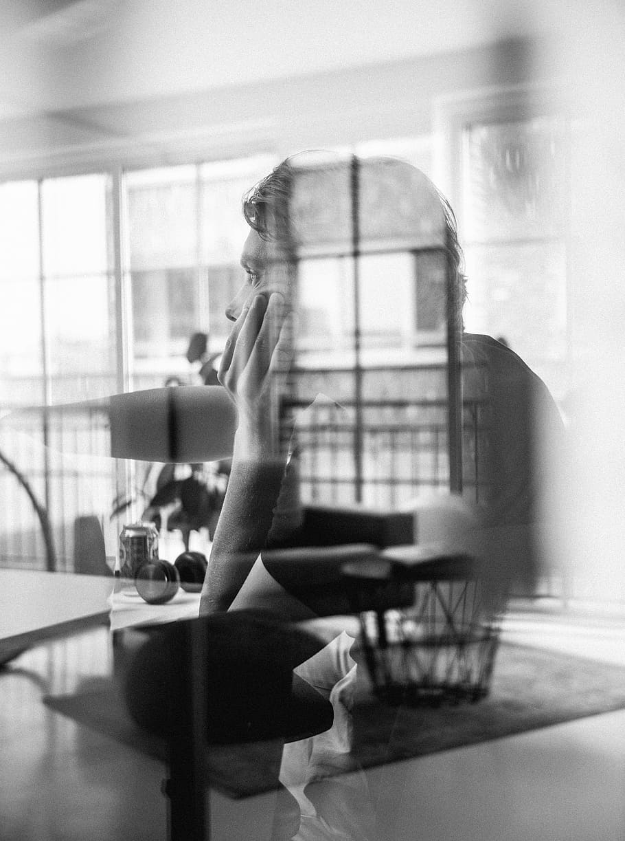 double exposure photo of man and black Ottoman chair, untitled HD wallpaper