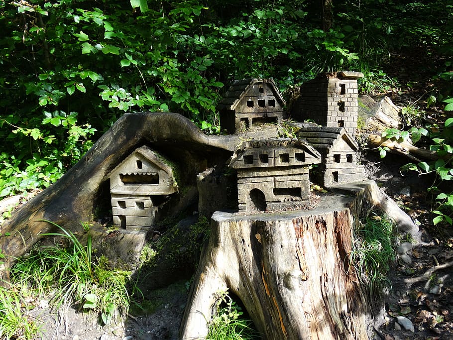 tree trunk, vacation, treehouse, art, carving, carved, cottage HD wallpaper