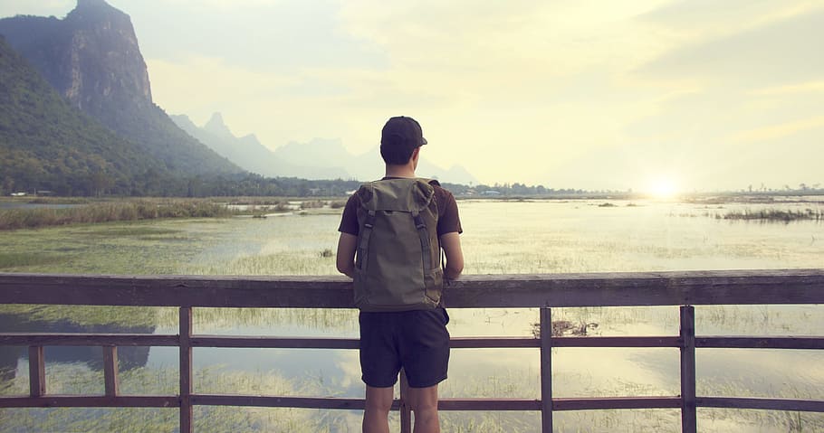 dawn, landscape, mountains, nature, background, backpack, backpacker HD wallpaper