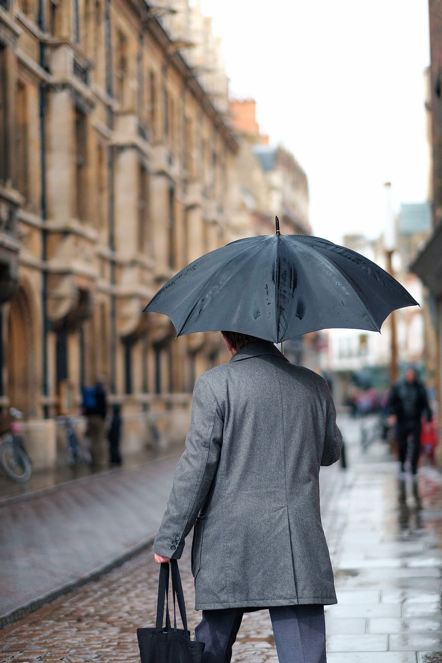 man holding umbrella, man holding holding umbrella, waking, rain HD wallpaper