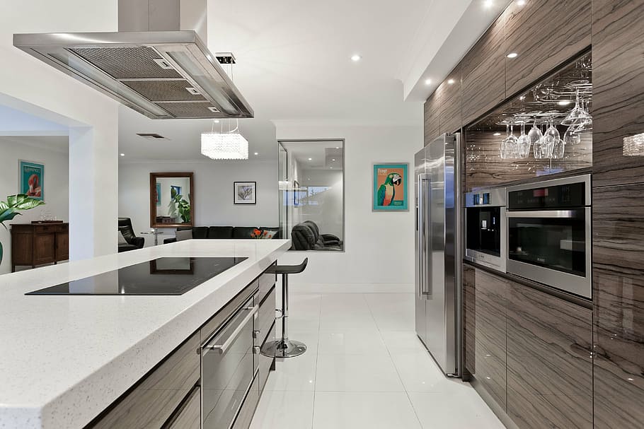 rectangular white kitchen island, dining, entertaining, lifestyle, HD wallpaper