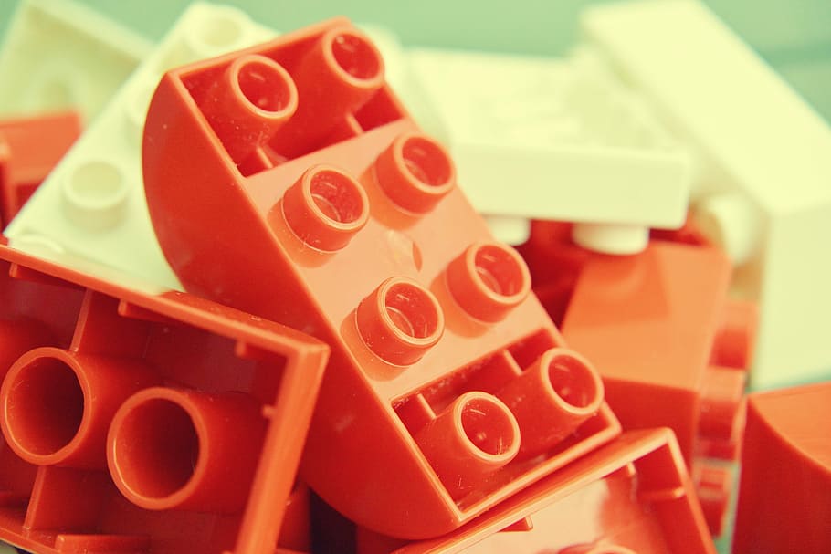 orange building block, lego duplo, module, macro, close, plastic HD wallpaper
