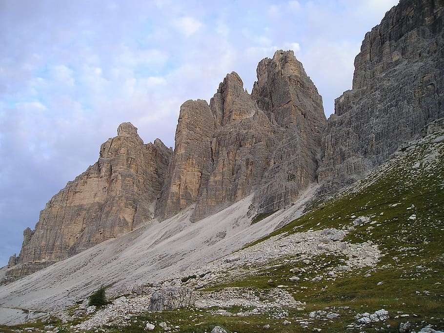 Wall, South Side, three zinnen, south wall, gravel, italy, dolomites