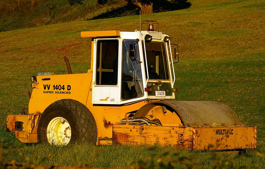 roller, vehicle, construction, machine, yellow, heavy, field HD wallpaper