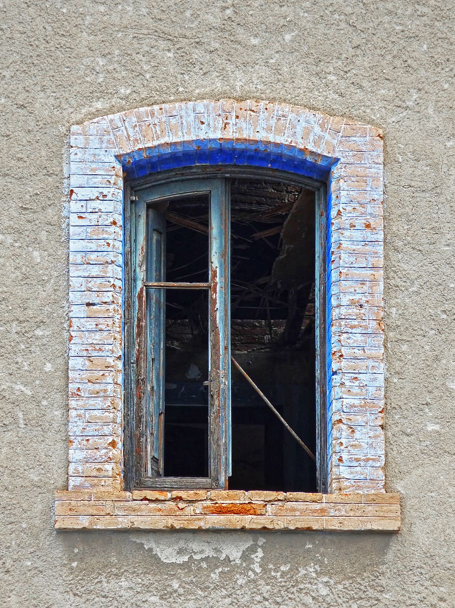window, old, abandoned, blue, window broken, ruin, architecture HD wallpaper