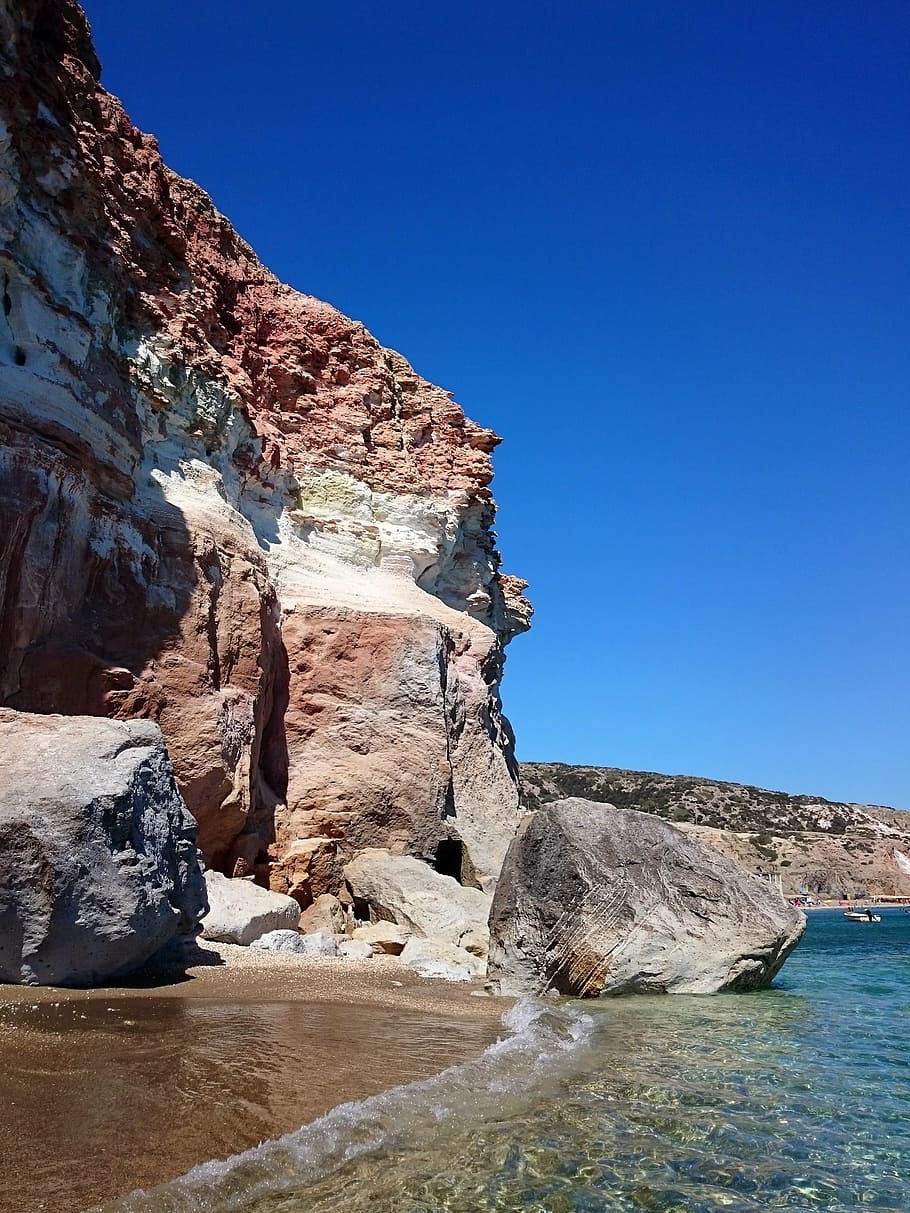 beach, volcanic, rock, milos, island, greece, coast, stone HD wallpaper