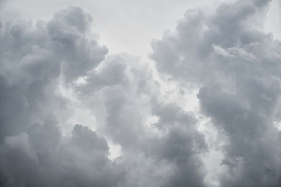 cloudy skies, rain, grey, summer, clouds, white, landscape, nature, HD wallpaper