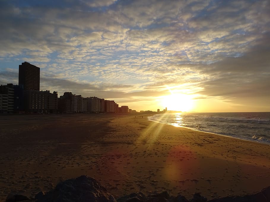 Oostende, Bee, Sunset, sky, cloud - sky, scenics, silhouette HD wallpaper
