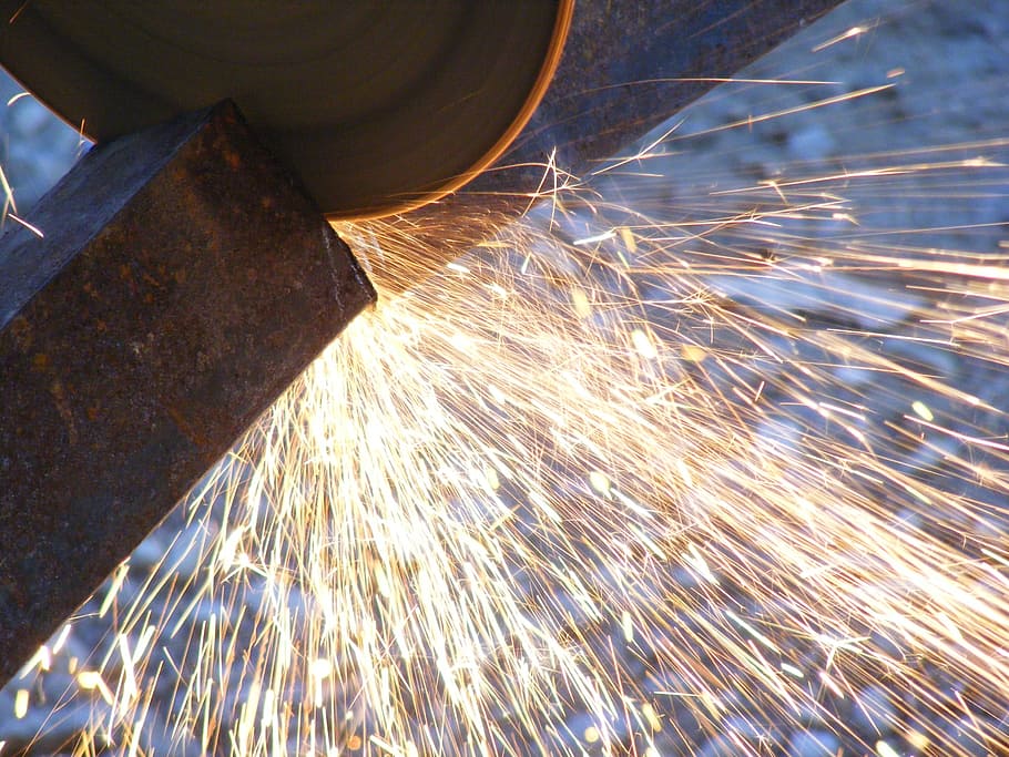 person cutting metal bar, angle, fire, grinder, heat, sparks, HD wallpaper