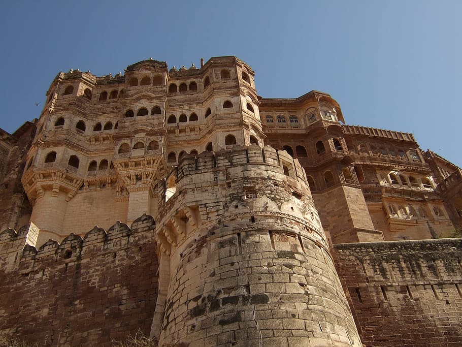 worm's-view photo of brown concrete structures, jodhpur, mehrangarh, HD wallpaper