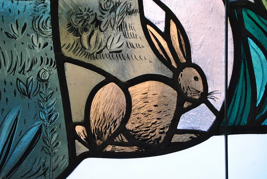 glass window, hare, easter, colored glass, drawing, art and craft HD wallpaper