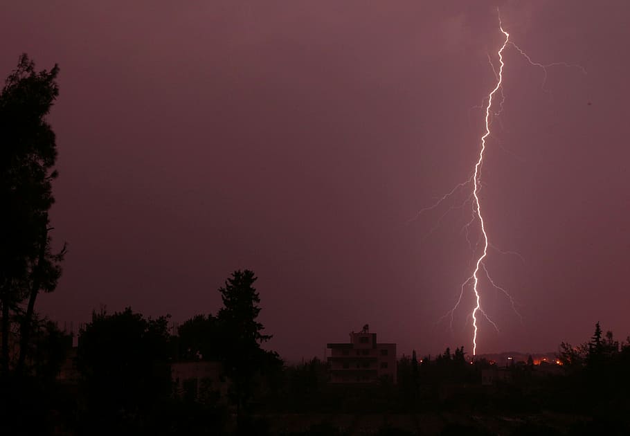 lightning, night, thunder, rain, sky, power in nature, storm HD wallpaper