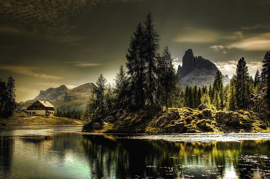 dawn, landscape, mountains, nature, alpine, clouds, daylight HD wallpaper