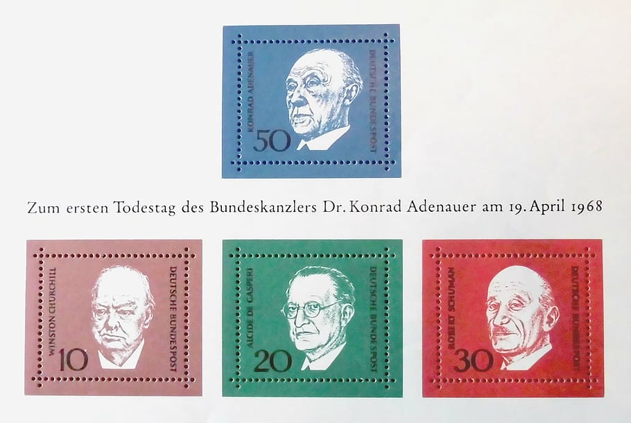 adenauer, stamp, date of death, 1968, block, federal republic of, HD wallpaper