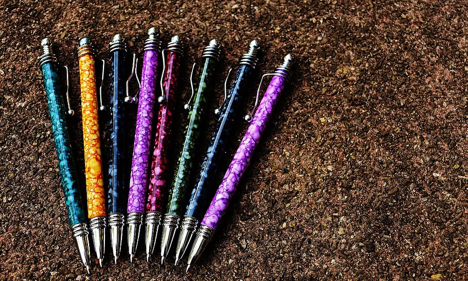 pen, writing implement, leave, office, colorful, office accessories HD wallpaper