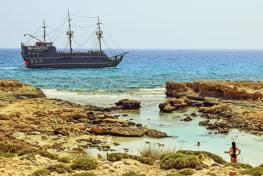Cove, Beach, Pirate Ship, summer, landscape, tourism, scenery HD wallpaper