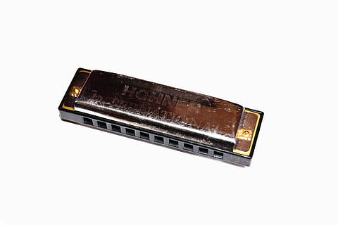 gray stainless steel Hohner harmonica on white surface, blues HD wallpaper