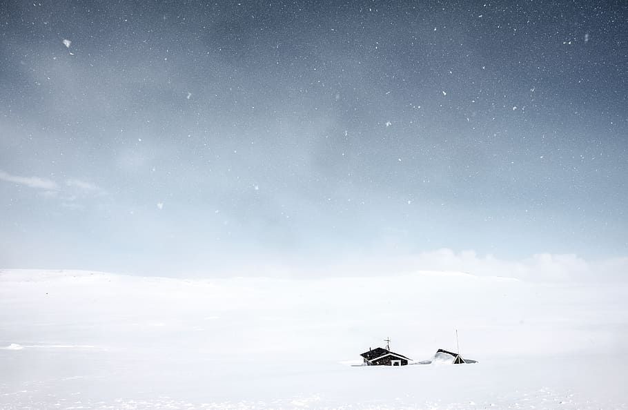 snow covered house, house surrounded by snow, painted house, ground HD wallpaper
