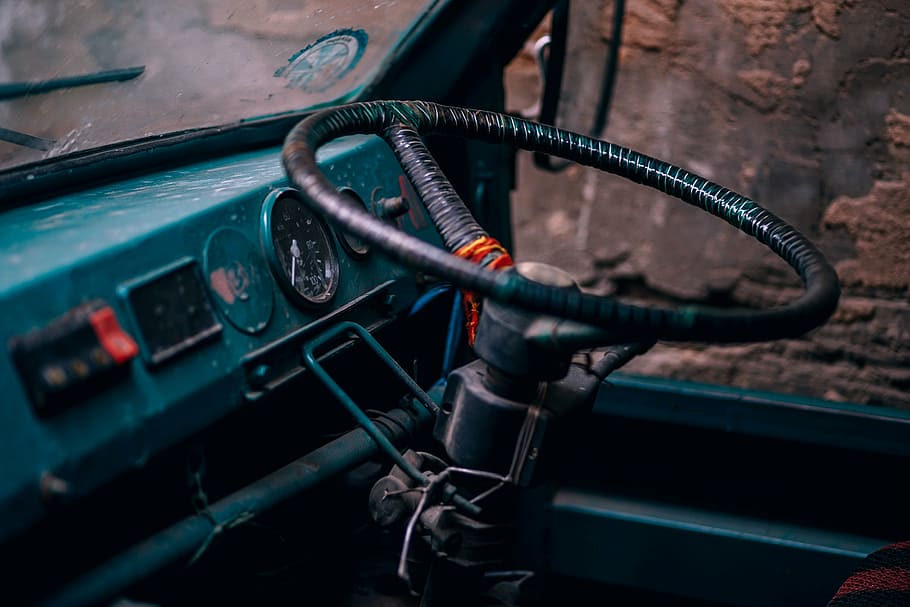 classic black car steering wheel, shallow, focus, photography HD wallpaper