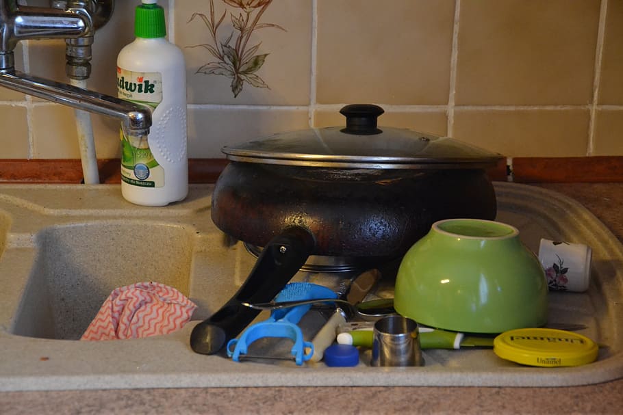kitchen, a mess, wash, sink, frying pan, cook, indoors, home HD wallpaper