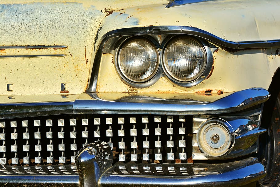 closeup photography of classic yellow car, oldtimer, auto, automotive HD wallpaper
