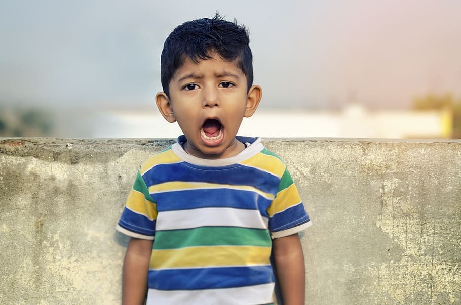 boy in blue and white shirt, Child, Shout, Loud, shouting, open mouth HD wallpaper