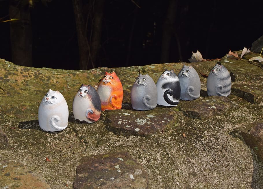 ceramic cats, cat-pack, handmade, art, clay, decoration, sculpture HD wallpaper
