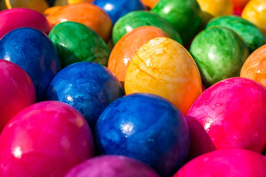 painted eggs closeup photo, easter, easter eggs, colorful, happy easter HD wallpaper