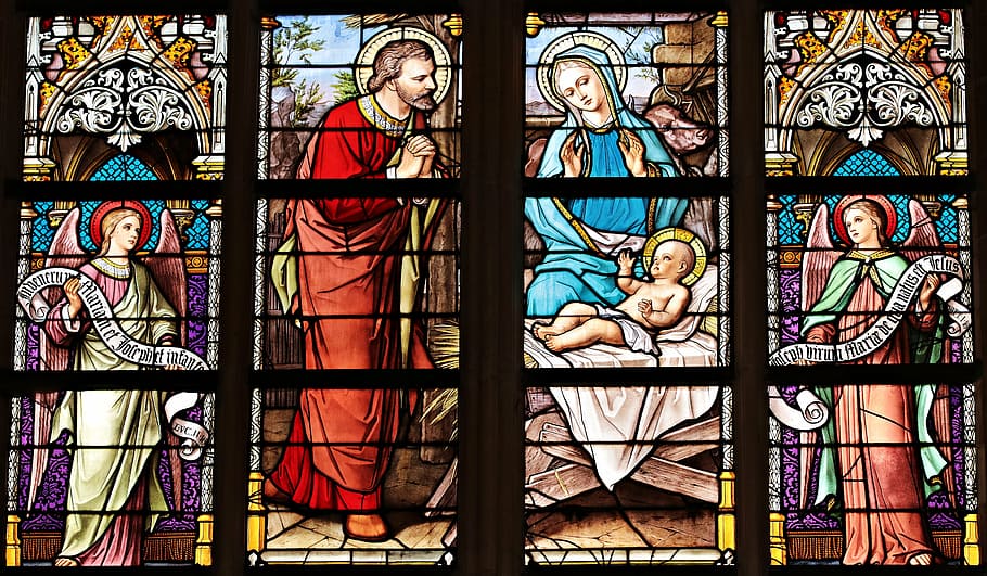 The Birth of Jesus Tiffany glass, church window, stained glass