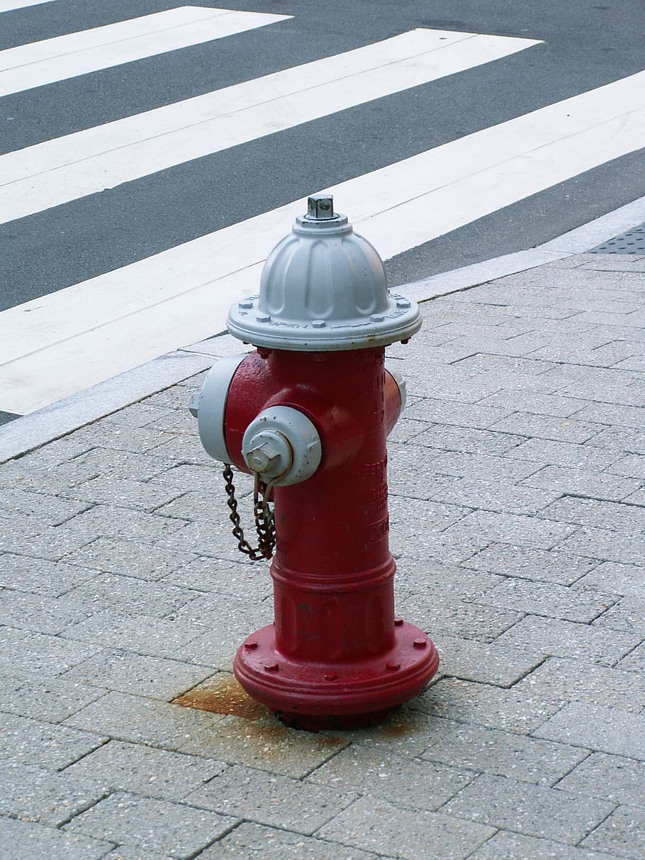 hydrant, fire, red, usa, zebra crossing, pavement, security HD wallpaper