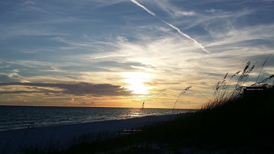 glow, beach, sky, sunset, sea, santa rosa, water, cloud - sky HD wallpaper
