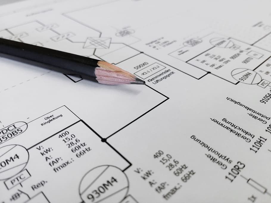 pencil on white paper, Distributor, Plan, Wiring Diagram, electric
