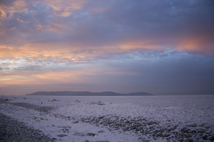 lake balaton, ice, sunset, cloud - sky, scenics - nature, tranquility HD wallpaper