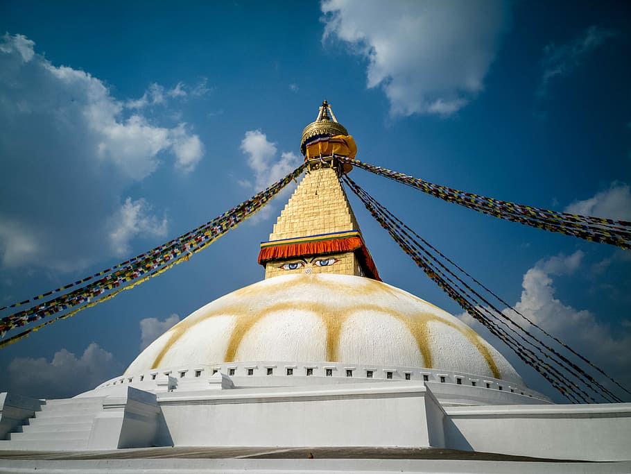 white and beige mosque, dome building under blue sky, tower, temple HD wallpaper