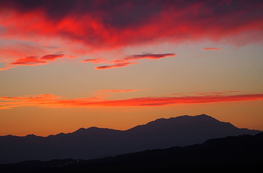 Sunset, Landscape, Silhouettes, Desert, nature, sky, colorful HD wallpaper