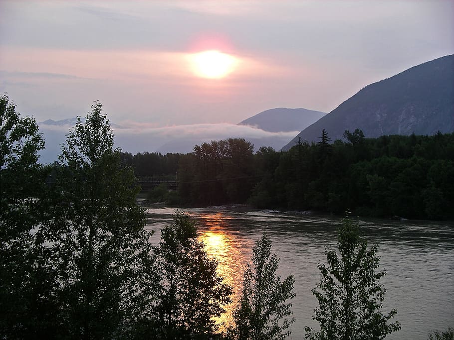 sunset, river, mountains, water, sky, beauty in nature, scenics - nature HD wallpaper