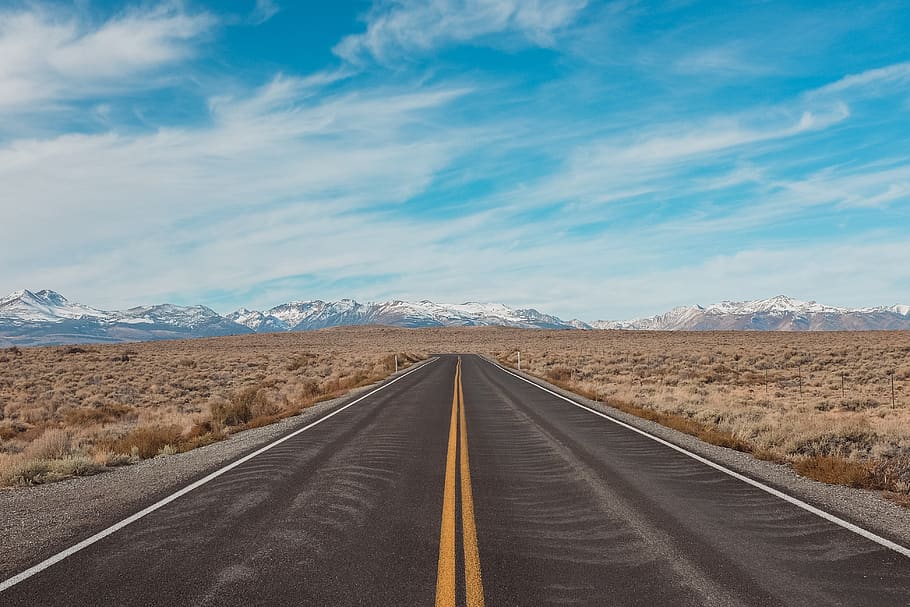 road, path, grass, field, mountain, view, landscape, nature HD wallpaper
