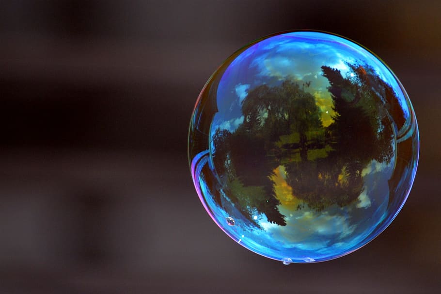 blue bubble, soap bubble, colorful, ball, soapy water, make soap bubbles, HD wallpaper