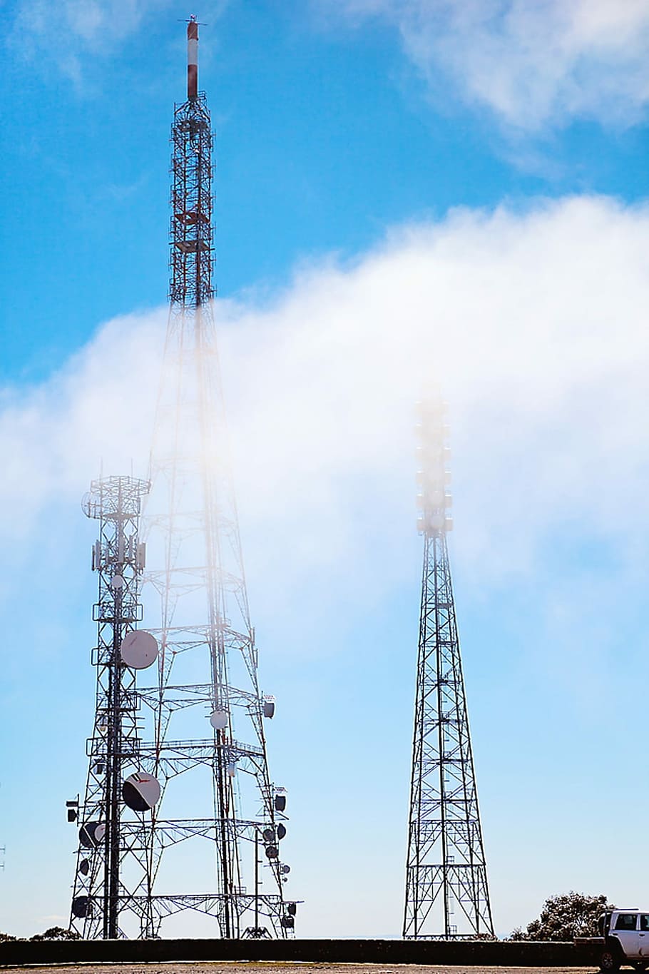 Mountains, Clouds, Poles, Transmitters, poles transmitters HD wallpaper