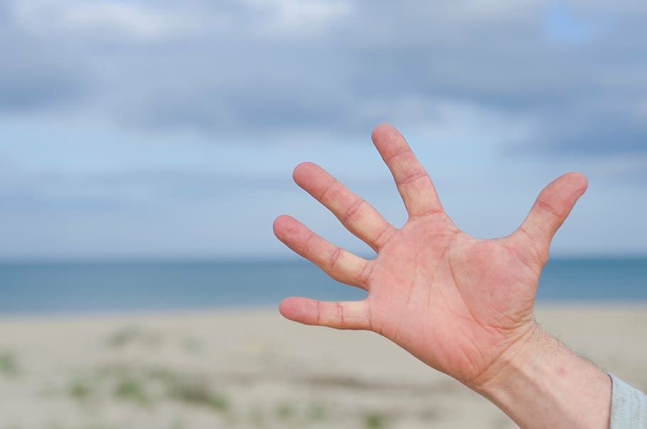 hand, sea, beach, vacation, human hand, human body part, gesturing HD wallpaper