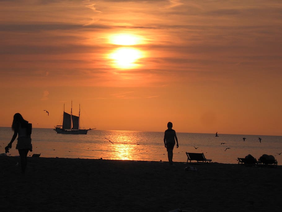 sun, doom, beach, scheveningen, sea, light, coast, sunset, silhouette HD wallpaper
