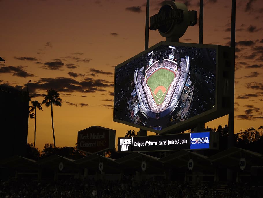 baseball stadium screengrab, dodgers, night, sign, board, jumbotron, HD wallpaper