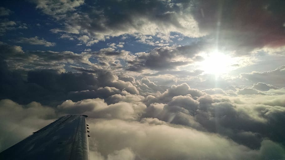 sky, sun, clouds, blue, light, cloud - sky, sunlight, cloudscape HD wallpaper